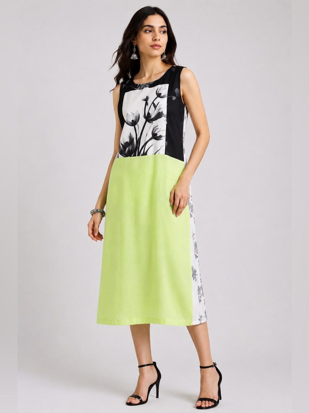 NWT W Women Boho Asian  Artsy Cotton Blend Multimedia  Straight Dress Size 6